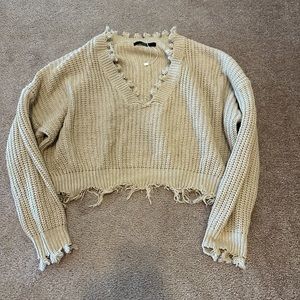 Zaful Cream Distressed Sweater